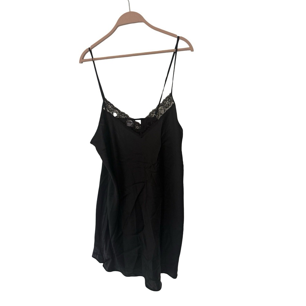 Vintage Y2K Black Satin Slip Dress XL Minimalist Lingerie Nightgown Goth